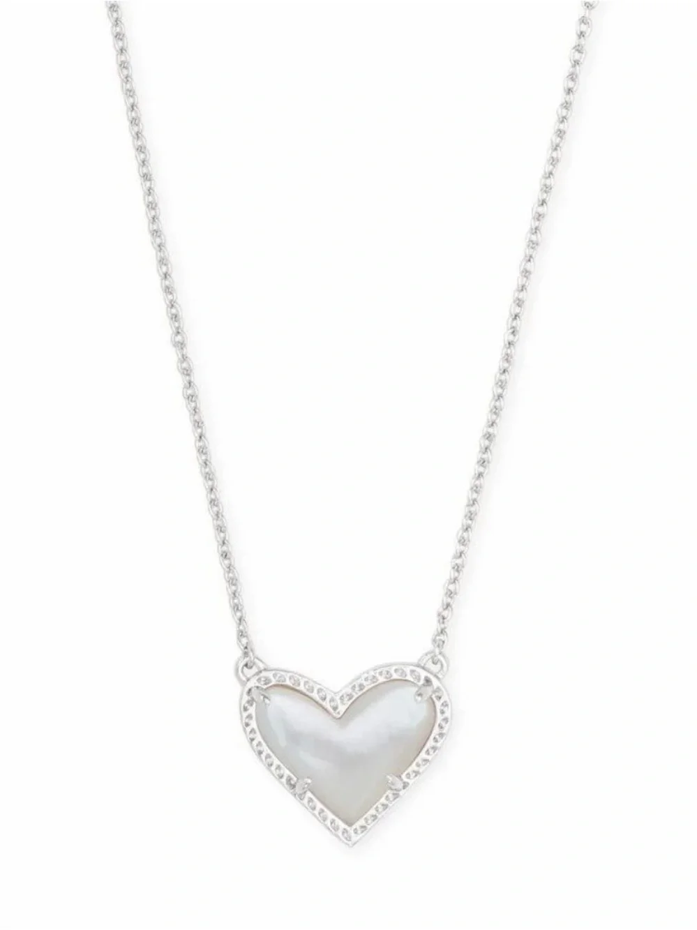 Kendra Scott Air Heart Rhodium Pendant Necklace in Ivory Mother of Pearl 🤍